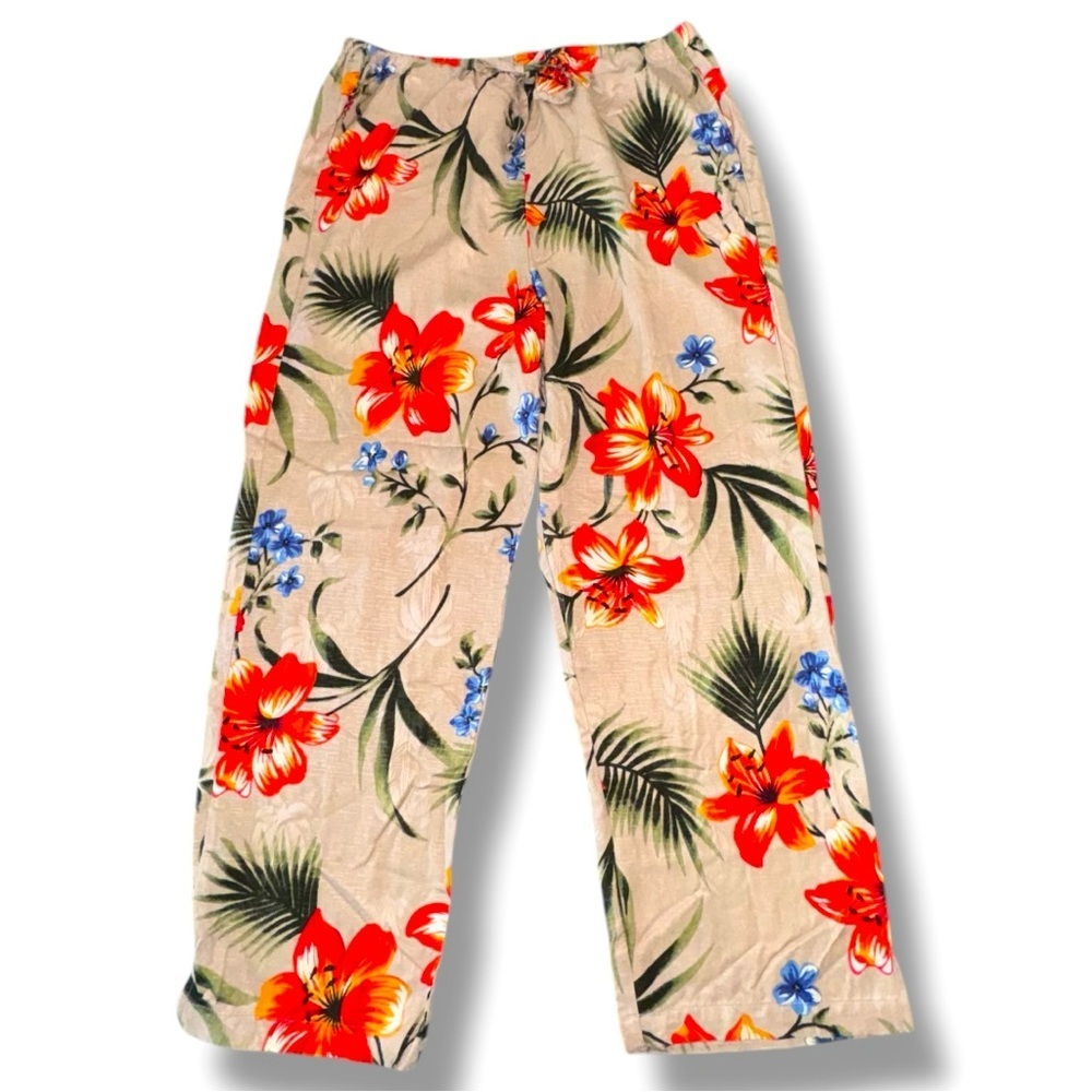 White Stag Size L (12-14) Tropical Print Drawstring Waist Beach Pant w/ Pockets
